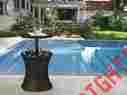 218305 Keter Rattan Outdoor Patio Deck Bar Ice Cooler Cocktail Drink Table Furniture Brown 731161034114