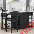 5012-948 Home Styles Black Kitchen Island Workstation Wooden Top Dining Bar 3 Piece Stools Set 5012-948 Home Styles Black Kitchen Island Workstation Wooden Top Dining Bar 3 Piece Stools Set