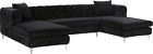 664black-sectional Meridian Gail Velvet Sectional In Black