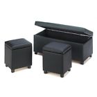 Accent Plus 3pc Modern Black Leather-look Storage Bench Stool Set With Lift Up Lids Nib 849179005474 Accent Plus 3pc Modern Black Leather-look Storage Bench Stool Set With Lift Up Lids Nib 849179005474