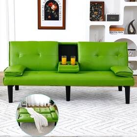Aukfa 750880017505 Convertible Futon Sofa Bed Faux Leather Green Twin Sleeper Couch For Living Room