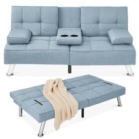 Best Choice Products 842957138777 Linen Modern Folding Futon Reclining Sofa Bed For Apart