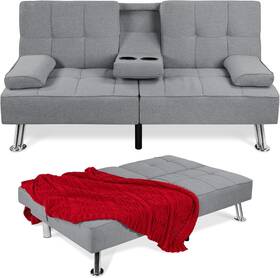 Best Choice Products Sky5247 Gray Linen Folding Recliner Futon Removable Arms