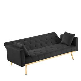 Bestcosty 921047417210 Futon Folding Couch With Velvet Metal Leg Black Chair