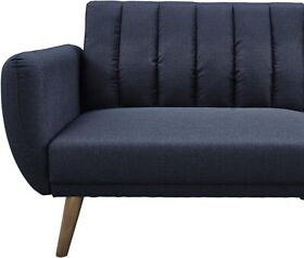 1435571 Blue Sofa Futon Tufted Linen Upholstery Wood Leg 81.5 X 43.5 31.5 Inches