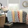 C43134p15-000 Lush Decor Bohemian Stripe Quilt Turquoise Orange Set 848742043134