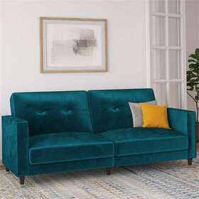 2503979 Dhp Penelope Futon Sleeper Sofa With Gold Tipped Black Legs In Green Velvet 2503979 Dhp Penelope Futon Sleeper Sofa With Gold Tipped Black Legs In Green Velvet