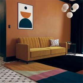 Dz63348 Dhp Ivana Mid-century Wood Tufted Transitional Velvet Futon In Mustard Yellow Dz63348 Dhp Ivana Mid-century Wood Tufted Transitional Velvet Futon In Mustard Yellow