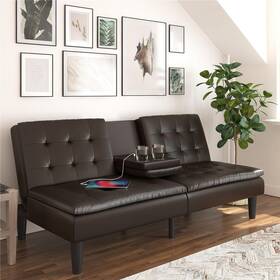 2507209we Dorel Home Products Mainstays Memory Foam Futon With Cupholder And Usb Dark Brown Faux 2507209we Dorel Home Products Mainstays Memory Foam Futon With Cupholder And Usb Dark Brown Faux