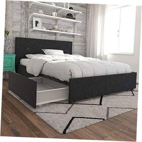 4296429n Dorel Home Products Kelly Bed With Storage Dark Gray Linen Full Grey