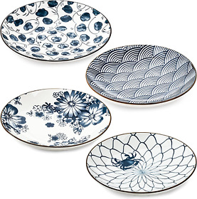 Foraineam Porcelain Blue And White Floral Dinner Plates 4 Pcs 17.2 X 3.2 Cm