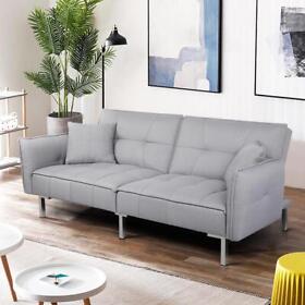 Futon Sofa Bed Fabric Covered Gray Upholstered Modern Adjustable Backrest Futon Sofa Bed Fabric Covered Gray Upholstered Modern Adjustable Backrest