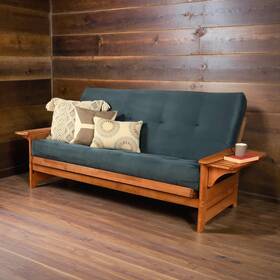 Futonx Studio8 Futon Wood Frame With Innerspring Navy Mattress Set Folding Side Arms