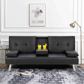 Futzca 757837249514 Modern Faux Leather Couch Convertible Futon Sofa Bed Black Twin Futzca 757837249514 Modern Faux Leather Couch Convertible Futon Sofa Bed Black Twin
