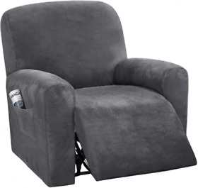 Part-hv4precliner-gray-yh H.versailtex Velvet Stretch Recliner Couch Covers 4-pieces Style Grey