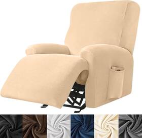 Zhsyt20240618cll-7 Hfcnmy Recliner Chair Covers 4 Pieces Stretch Velvet 1 Seat Beige