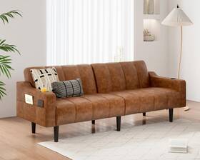 Blc601-brown Hmhkhn 80 Inch Leather Couch Faux Sleeper Sofa Bed With 3-way Adj Blc601-brown Hmhkhn 80 Inch Leather Couch Faux Sleeper Sofa Bed With 3-way Adj