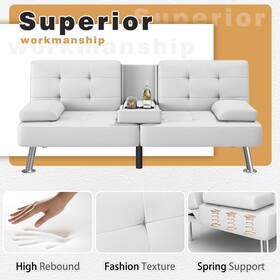 Homall 705114618775 Futon Sofa Bed Convertible Lounge Couch With White Full