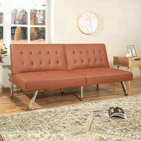 21093w Homestock Futon Sofa Bed 68.5 Inch Caramel Tufted Split Back Faux Leather Wood Frame 21093w Homestock Futon Sofa Bed 68.5 Inch Caramel Tufted Split Back Faux Leather Wood Frame