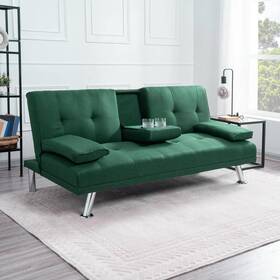 2-cupholders Homestock 66935hd Futon 66 Inch W Faux Leather With Convertible Metal Legs Green 2-cupholders Homestock 66935hd Futon 66 Inch W Faux Leather With Convertible Metal Legs Green