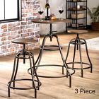 Idf-bt6249-3pk Table With Stools Foa Pub Set Bar Industrial Rustic Metal Wood Furniture Dark Oak 3pc New 658551232083