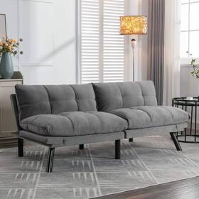 Gd-wf198077aac J&e Home Futon 70.8 Inch W 2-seat Velvet Twin Sleeper Convertible Folding Wood Gray