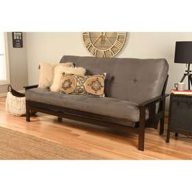 Kodiak Furniture 022228629221 Queen-size Futon Set In Espresso Finish With Mattress Gray Suede Queen