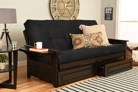 Kodiak Furniture 609207130383 Phoenix Full Size Futon Couch With Espresso Finish Suede Black Mattress