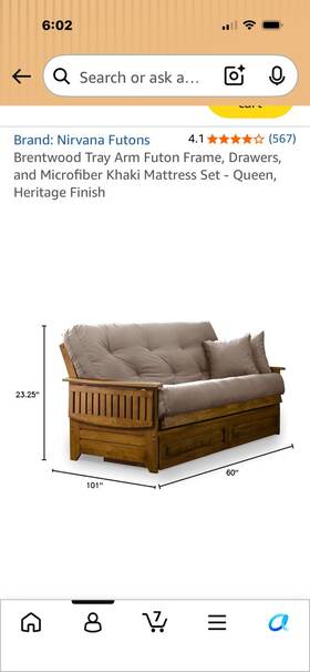 Kodiak Furniture Kfqwarwmthunlf6md3 Nirvana Queen-size Wood Futon With Khakimattress