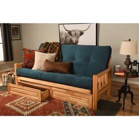 Kflddsnavylf5md4 Kodiak Lodge Frame-natural Finish-suede Navy Mattress-storage Drawers Kflddsnavylf5md4 Kodiak Lodge Frame-natural Finish-suede Navy Mattress-storage Drawers