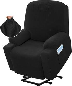 Rc-09 Kppkou High Stretch Recliner Slipcover With Side Pocket Electric Power Lift Black