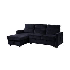 89331 Lilola Home Ivy Black Velvet Reversible Sleeper Sectional Sofa With Storage Chai 89331 Lilola Home Ivy Black Velvet Reversible Sleeper Sectional Sofa With Storage Chai