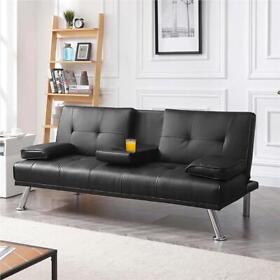 Luxury Goods Modern Faux Leather Futon With Cupholders And Pillows Twin Size K1 Luxury Goods Modern Faux Leather Futon With Cupholders And Pillows Twin Size K1