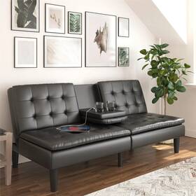 250700 Mainstays Black Faux Leather Futon With Memory Foam Usb Ports And Cupholder
