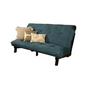 M-4960-2531063 Maklaine Wood Futon In Java Brown Finish With Suede Blue Mattress M-4960-2531063 Maklaine Wood Futon In Java Brown Finish With Suede Blue Mattress