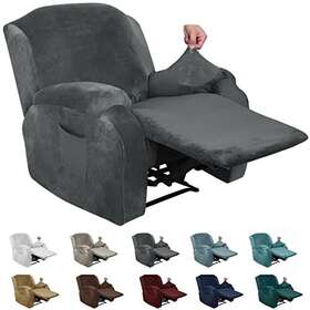 Maxijin 749816093928 Velvet 4 Piece Recliner Cover Stretch Plush Soft Grey Maxijin 749816093928 Velvet 4 Piece Recliner Cover Stretch Plush Soft Grey