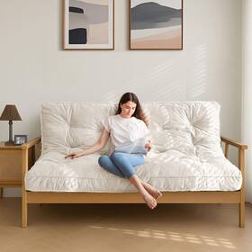 Maxyoyo N-new-m-a50-beige-137cm 6 Inch Futon Mattress Full Size Velvet Thick Futons Beige