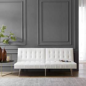 24864 Maykoosh Futon 68.5 Inch W 3-in-1 Tufted Split Back Convertible Faux Leather White