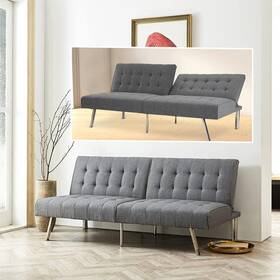 24865 Maykoosh Futon 68.5 Inch W 3-seater Tufted Split Back Convertible Linen Wood In Gray
