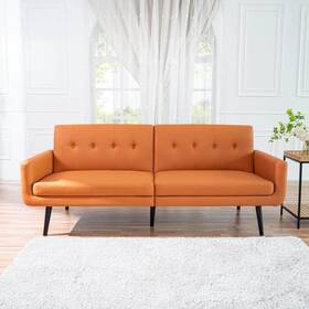 70085hd Maykoosh Futon 78 Inch W Convertible Split-back Faux Leather Tapered Leg Wood Caramel 70085hd Maykoosh Futon 78 Inch W Convertible Split-back Faux Leather Tapered Leg Wood Caramel