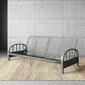 2261459 Metal Futon Frame Modern Low Seating Design Sturdy Gunmetal Grey New