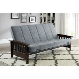 3145298we Mid Century Modern Wood Arm Futon Sleeper Sofa Bed With Full Size Gray Mattress 3145298we Mid Century Modern Wood Arm Futon Sleeper Sofa Bed With Full Size Gray Mattress