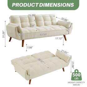 Milemont 722898601793 75.39 Inch Futon Sofa Bed Convertible Folding Couch Milemont 722898601793 75.39 Inch Futon Sofa Bed Convertible Folding Couch