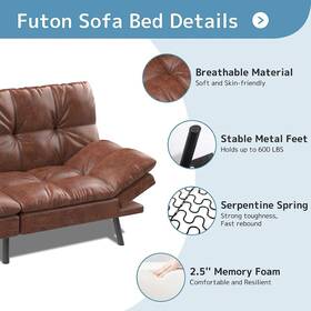 Milemont 749682913665 Futon Sofa Bed Memory Foam Foldable Couch Convertible Loveseat Sleeper Daybed