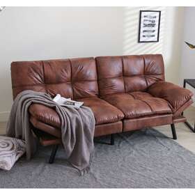 Milemont 780969086194 Linen Upholstered Convertible Folding Futon Sofa Bed For Leather Brown Full
