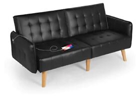 B08l56wm7q Modern Black Leather Convertible 65inch Folding Futon Sofa Bed With 2 Usb Ports