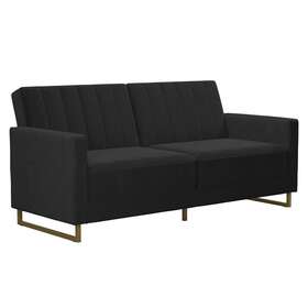 Pr-4753-1974086 Pemberly Row Coil Futon Modern Sofa Bed And Couch In Black Velvet