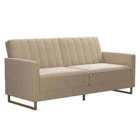 Pr-4753-1974087 Pemberly Row Coil Futon Modern Sofa Bed And Couch In Ivory Velvet