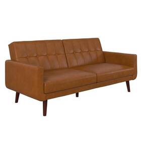 Pr-4753-2016355 Pemberly Row Modern Adjustable Faux Leather Futon Sofa Bed In Camel Tan