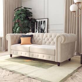 Pr-4753-2141621 Pemberly Row Modern / Contemporary Sofa Futon In Ivory Velvet